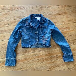 Girl 10/12 Blue Embroidered Floral Denim Button Closure Jacket Girl Connection